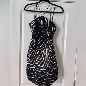 Zara Black and White Ruched Asymmetrical Sundress